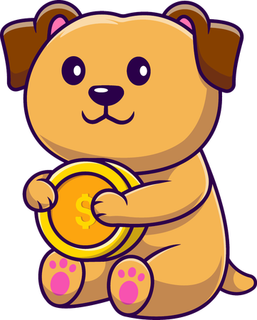 Perro sosteniendo moneda de oro  Ilustración