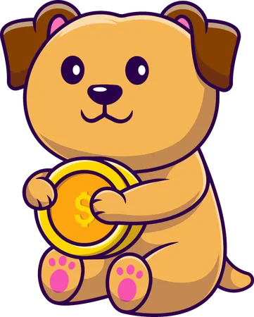 Perro sosteniendo moneda de oro  Ilustración