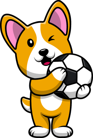Perro sosteniendo una pelota de fútbol  Ilustración