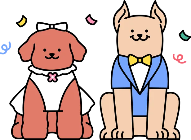 Perros mascota celebra boda  Ilustración