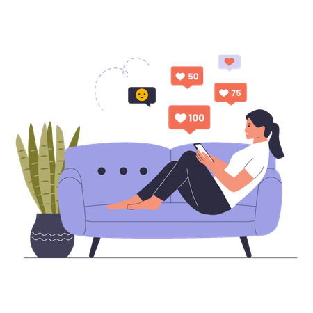 Person Addicted to Social Media and Gadgets  Illustration