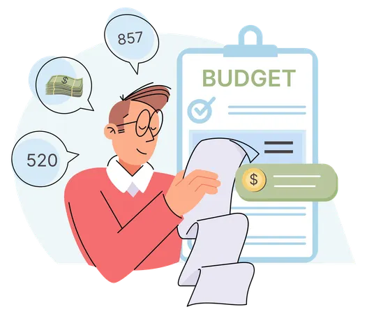 Person, die den Gewinnbericht eines Unternehmens analysiert  Illustration