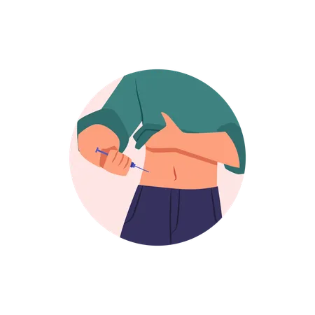Person apply self injection in belly  Illustration