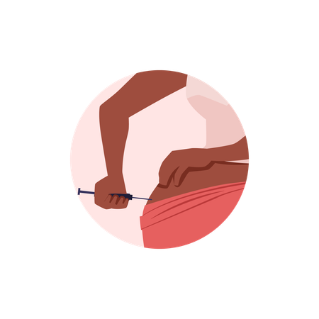 Person apply self injection in hip  Illustration