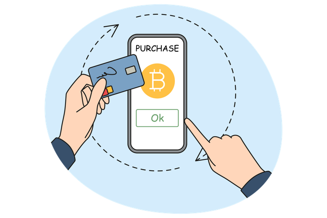 クレジットカードでオンラインでビットコインを購入する人  イラスト