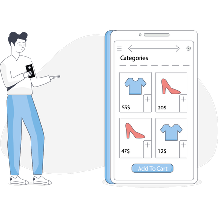 Person buying product from different categories  Illustration