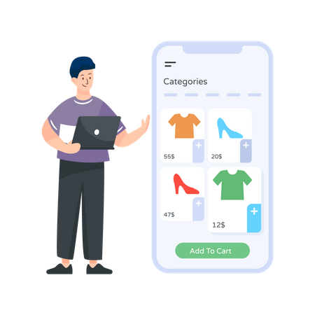 Person buying products from different categories  Illustration