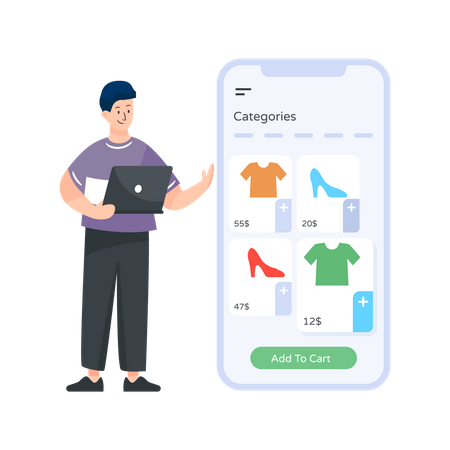 Person buying products from different categories  Illustration