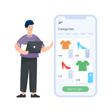 Person buying products from different categories  Illustration