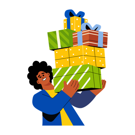 Person carrying lots of birthday presents  Illustration