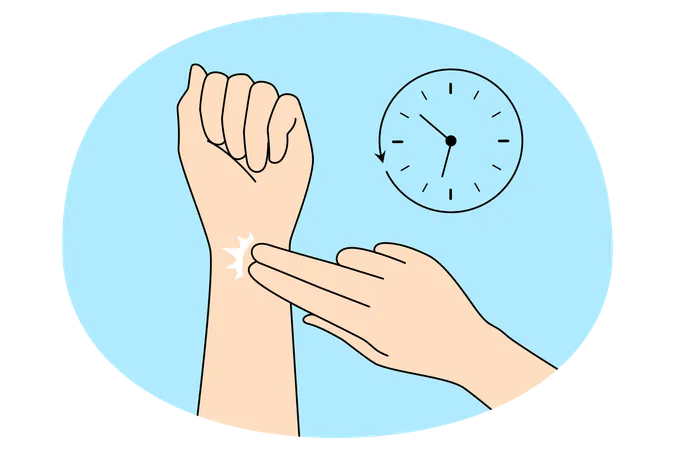 Person überprüft Radialispuls am Handgelenk  Illustration