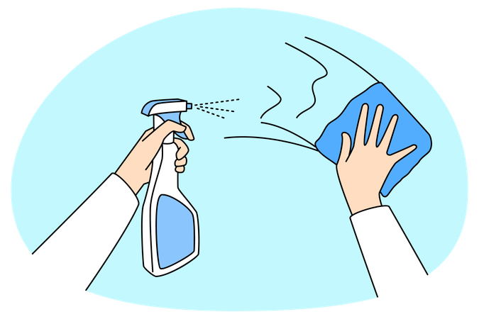 Person cleaning surfaces with wipe  Illustration