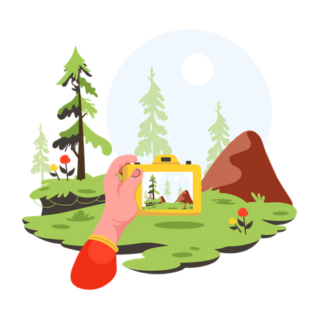 Person clicking picture of camping location  イラスト