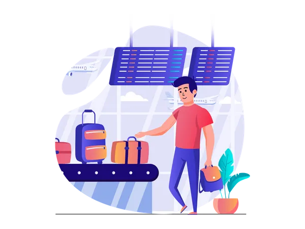 Person collecting luggage at terminal Illustration