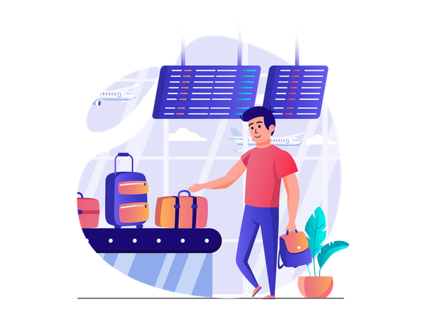 Person collecting luggage at terminal  Illustration