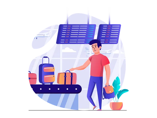 Person collecting luggage at terminal  Illustration