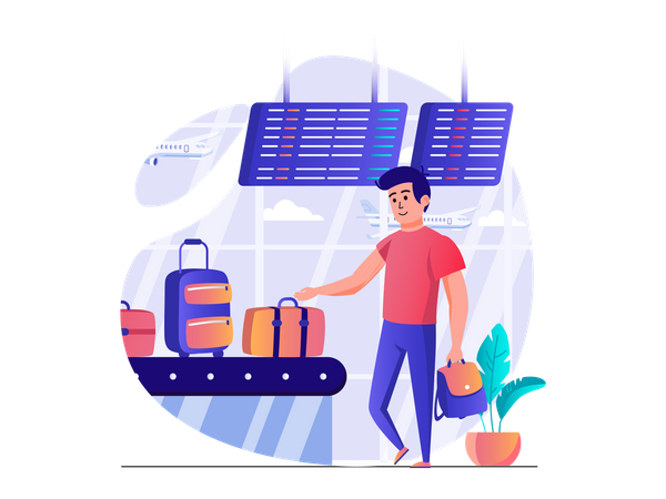 Person collecting luggage at terminal  Illustration