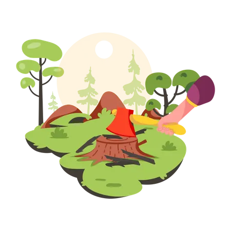 Person cutting tree wood  Illustration