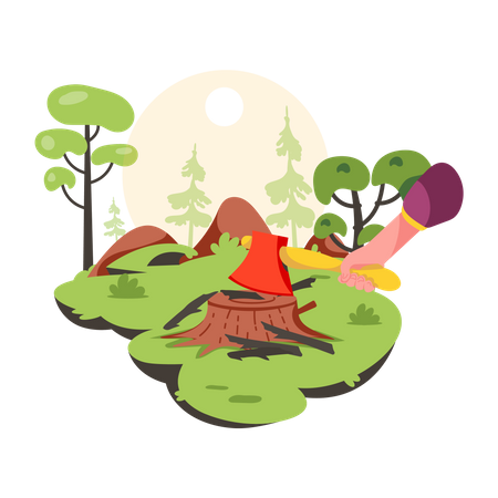 Person cutting tree wood  Illustration