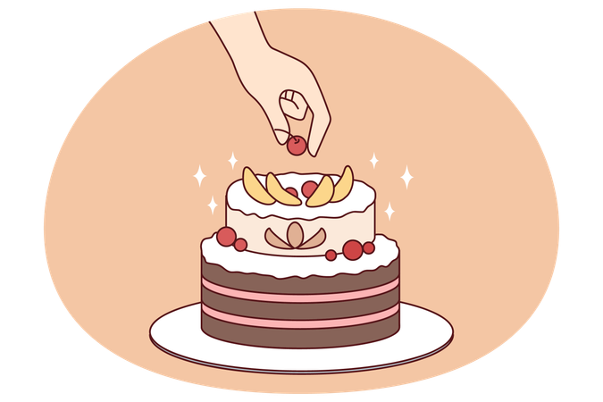 Person decorate cake with fruit  Illustration