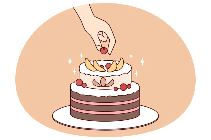 Person decorate cake with fruit  Illustration