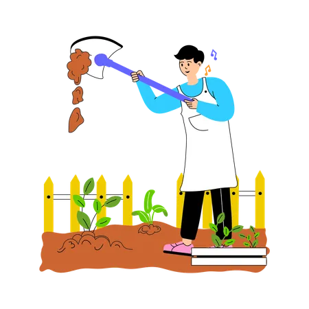 Person, die gerne Gartenarbeiten erledigt  Illustration