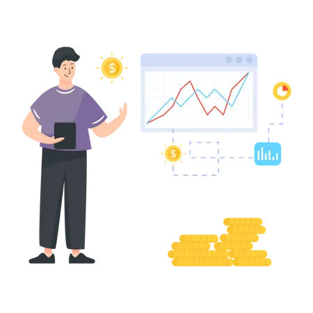 Person, die Investitionen durch technische Analyse verwaltet  Illustration