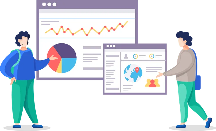 Person Discussing Graph Report Website  Illustration