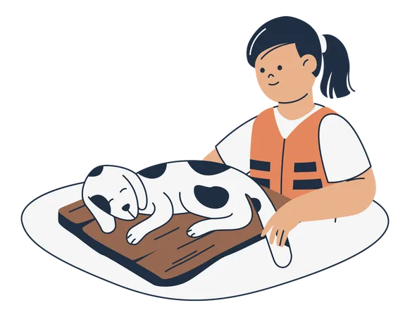 Person Dog Flood  Illustration