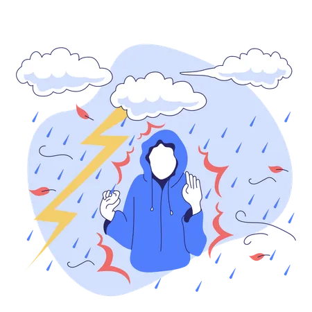 Person due to heavy rains  Illustration