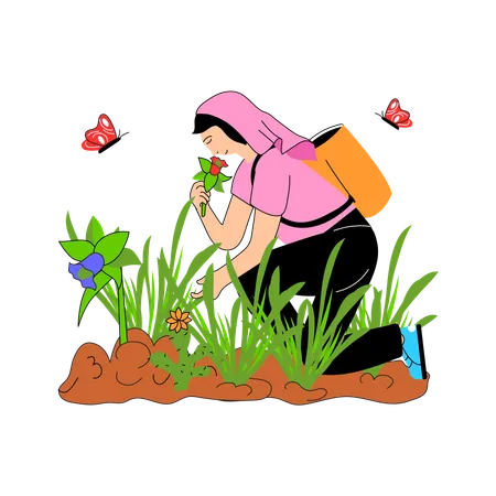 Person enjoying the scent of a blooming flower  Illustration