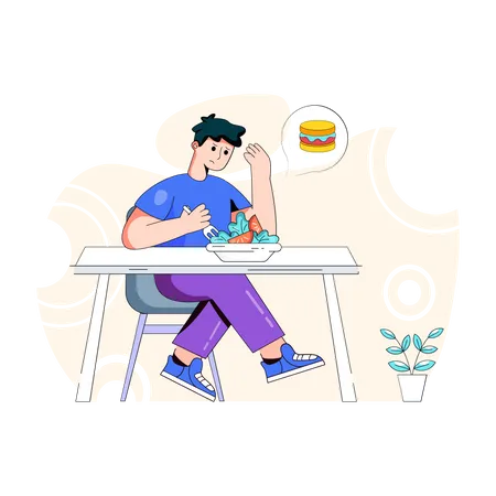 Person Eating Sad Flat Illustration With Editable Facility Illustration