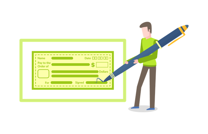 Person filling empty blank cheque  Illustration