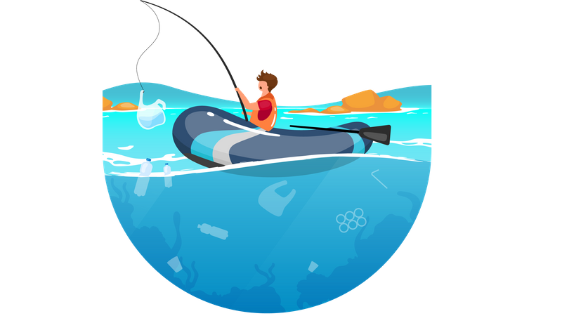 Person fishing in sea  Illustration