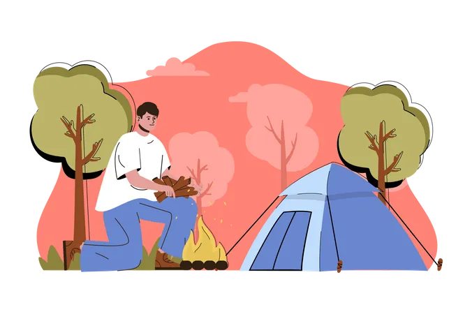 Person gathering wood for campfire  Illustration