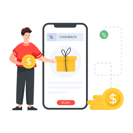 Person getting cashback on purchase  Illustration