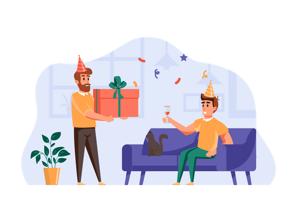 Person giving birthday gift to friend  Illustration