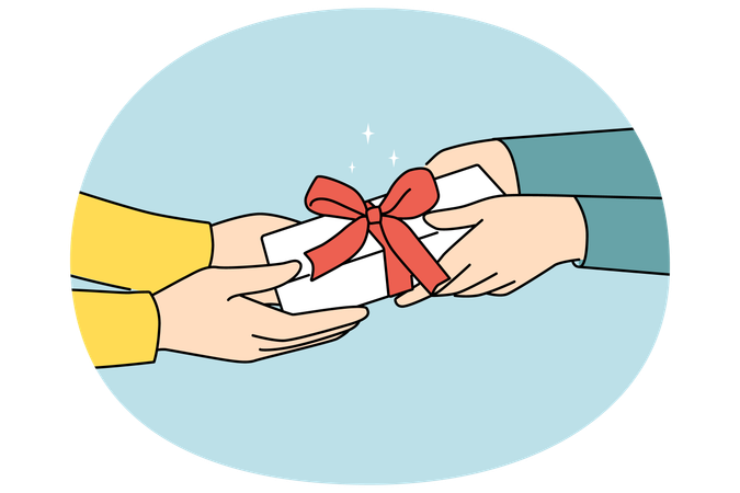 Person greeting friend with present  Illustration