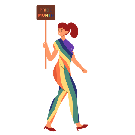 Person, die ein Pride Month-Schild in Regenbogenfarben hält  Illustration