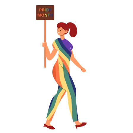 Person, die ein Pride Month-Schild in Regenbogenfarben hält  Illustration