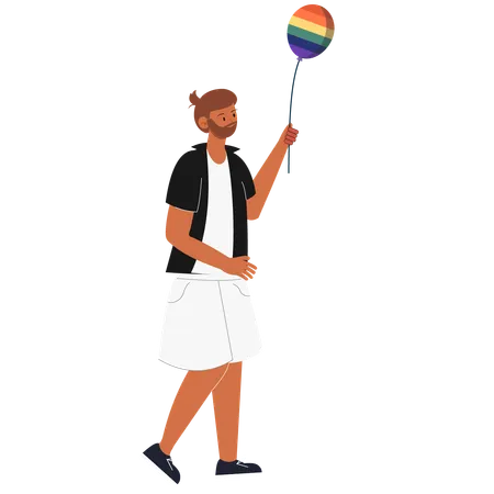 Person, die einen Regenbogenballon hält  Illustration