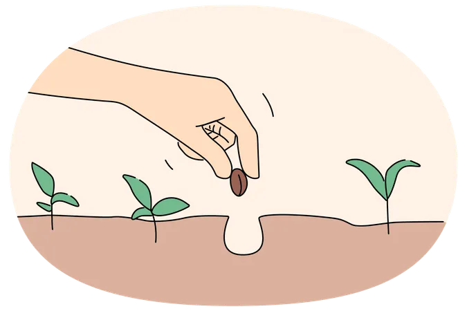 Person hand plant seed in soil  Illustration