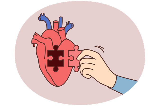 Person hand put puzzle to heart  Illustration