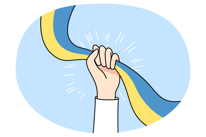 Person hand with Ukrainian flag against war  Illustration