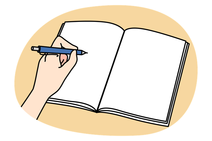 Person hand writing in notebook with pen  Illustration
