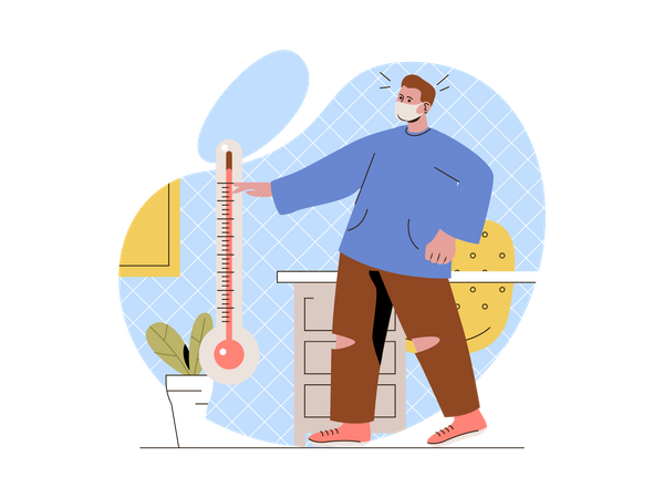 Person having fever checking temperature using thermometer  Illustration