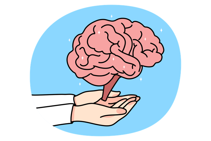 Person hold brain in hands  Illustration