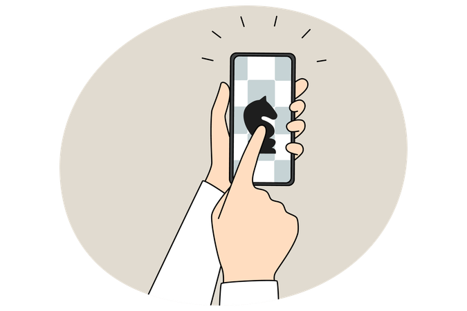 Person hold cellphone play chess on device  Illustration