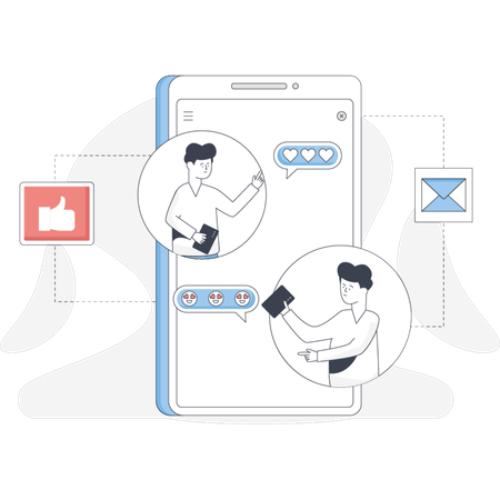 Person holding a phone displaying a message emphasizing communication through mobile technology  Illustration