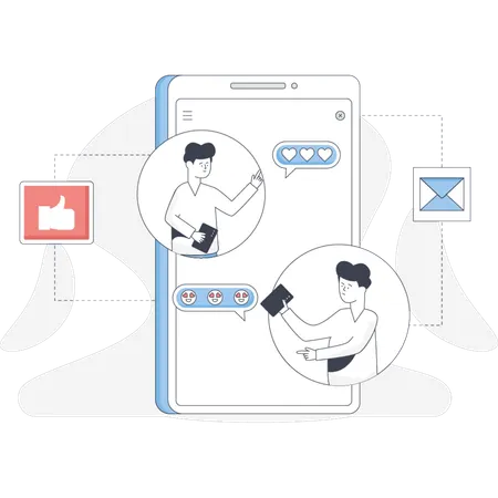Person holding a phone displaying a message emphasizing communication through mobile technology  Illustration